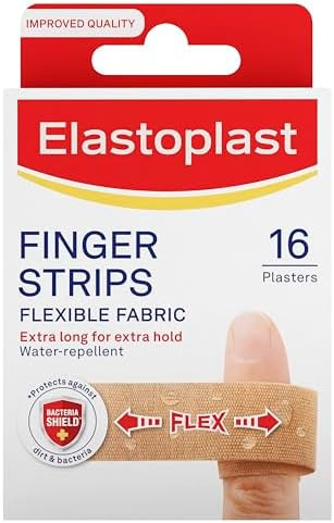 Elastoplast Extra Flexible Finger Strip Plasters (16 Pieces), Flexible And Durable Plasters For Fingers, Stretchy Fabric Plasters, Plasters Waterproof