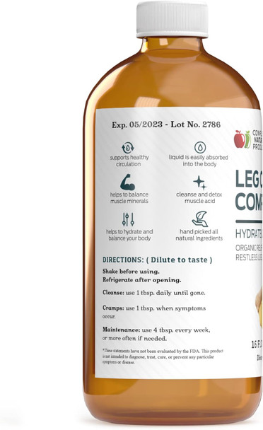 Complete Natural Products Leg Cramp Complete 16Oz - Natural Liquid Organic Amish Muscle, Foot & Leg Cramp Remedy Relief, Vitamin, & Supplement