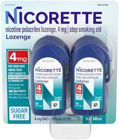 Nicorette 4 Mg Coated Lozenges To Help Quit - Ice Mint Flavored Stop Aid, 20 Count X 4