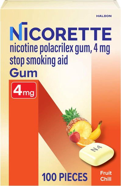 Nicorette 4 Mg Gum To Help Quit - Fruit Chill Flavored Stop Aid, 100 Count Nicorette 4 Mg Gum To Help Quit - Fruit Chill Flavored Stop Aid, 100 Count