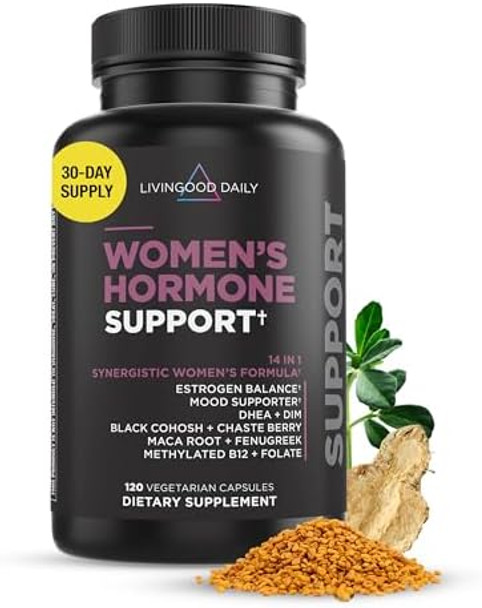 Livingood Daily Women’S Hormone Support Supplement, Estrogen Balance With Fenugreek, Black Cohosh, Chasteberry, Dim, Natural Pms & Menopause Support, Non Gmo, Gluten , Vegetarian Capsules, 120 Ct