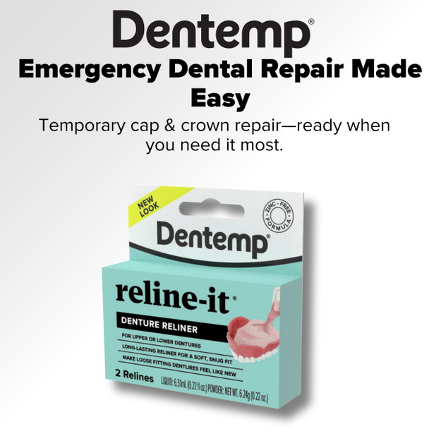 Dentemp Denture Reline Kit - Advanced Formula Reline It Denture Reliner - Denture Kit to Refit and Tighten Dentures for Both Upper & Lower Denture