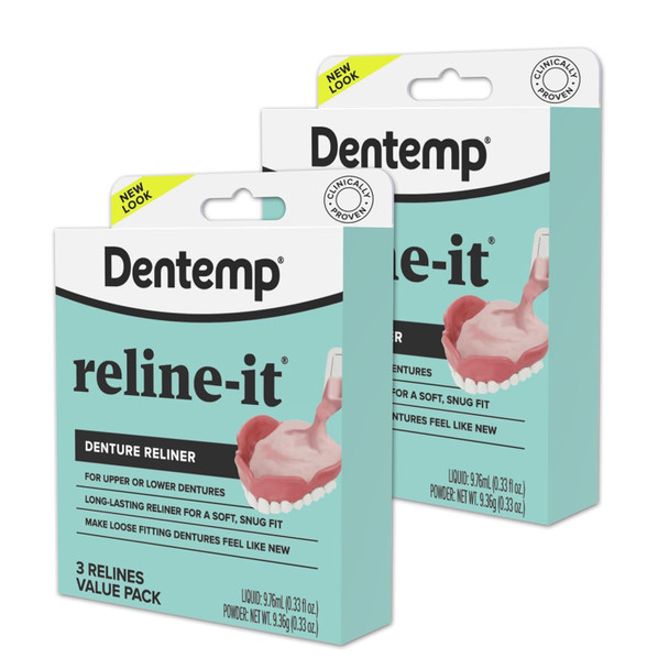 Dentemp Denture Reline Kit Value Pack - Advanced Formula Reline It Denture Reliner - Denture Kit To Refit And Tighten Dentures For Both Upper & Lower Denture (2 Pack (6 Relines))