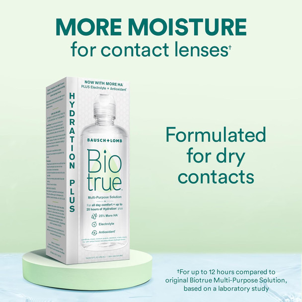 Biotrue Hydration Plus Contact Lens Solution, Multi-Purpose For Soft Lenses, Hydrates With Hyaluronan, Cleans, Clears, And Disinfects For All-Day Comfort, 4 Fl Oz (Pack Of 1)