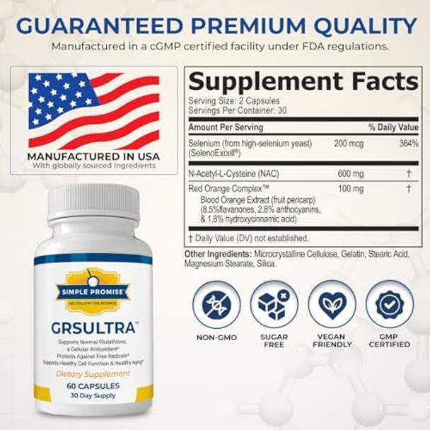 Simple Promise Grs Ultra - Glutathione Supplement With Nac 600Mg N-Acetyl Cysteine, Selenium 200Mcg & Red Orange Complex - Antioxidant & Cellular Support For Men & Women - 30 Days Supply Simple Promise Grs Ultra - Glutathione Supplement With Nac 600Mg N-Acetyl Cysteine, Selenium 200Mcg & Red Orange Complex - Antioxidant & Cellular Support For Men & Women - 30 Days Supply