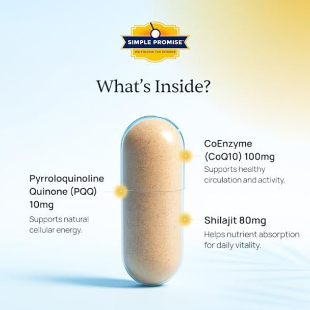 Simple Promise Cardioclear7 - Coenzyme Q10 (Coq10) 100Mg And Pqq 10Mg Heart Health Supplement With Shilajit - Supports Circulation, Cellular Energy & Cardiovascular Health - 30 Capsules