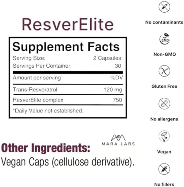 Brocelite Mara Labs Resverelite Bioavailable Resveratrol Vegan, No Fillers, And Non-Gmo 60 Vegan Capsules