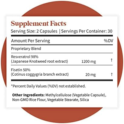 Pattern Wellness Resveratrol Supplement With Fisetin - Natural Antioxidant Booster - Whole Body & Heart Health, Healthy Immune Responses - No Fillers & Binders - Usa Tested - 60 Non-Gmo Capsules
