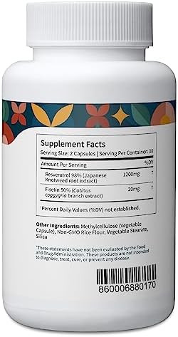 Pattern Wellness Resveratrol Supplement With Fisetin - Natural Antioxidant Booster - Whole Body & Heart Health, Healthy Immune Responses - No Fillers & Binders - Usa Tested - 60 Non-Gmo Capsules