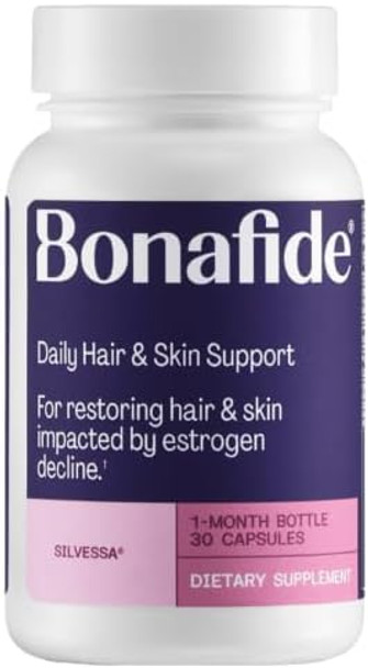 Bonafide Silvessa Hair & Skin Support Capsules – Hormone-, Drug- Daily Nourishment For Hair & Skin During Menopause – 90 Day Supply (90 Capsules)