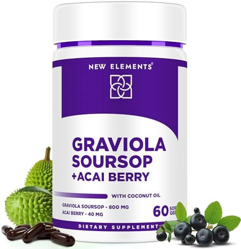Elements Premium Graviola Soursop Extract 800Mg With Acai Berry 40Mg Powerful Antioxidant Support For Immune Health, Cellular Function & Mood Regulation Non-Gmo, Gluten-, Sugar- Softgels