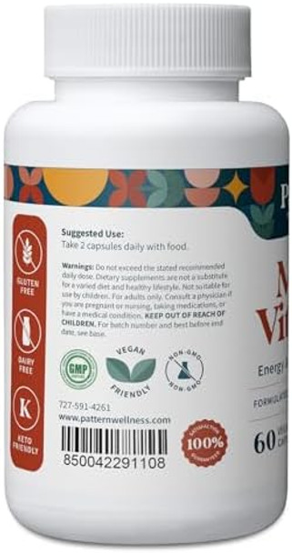 Pattern Wellness 2-Pack Multivitamin & Quercetin Supplements - Energy & Wellness Support - Cardiovascular & Cholesterol Health - 120 Vegan Capsules