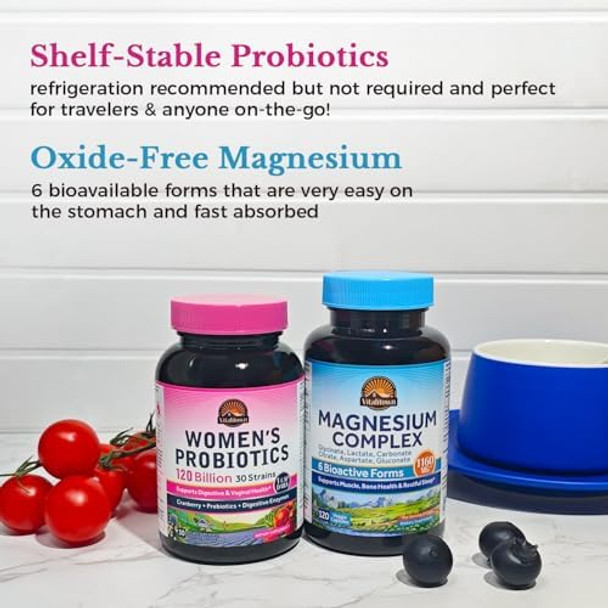 Vitalitown Probiotic + Magnesium Bundle (Pack Of 2) Women'S Probiotics (Item 1) & Magnesium Complex (Item 2) 30 Probiotic Capsules & 120 Magnesium Capsules
