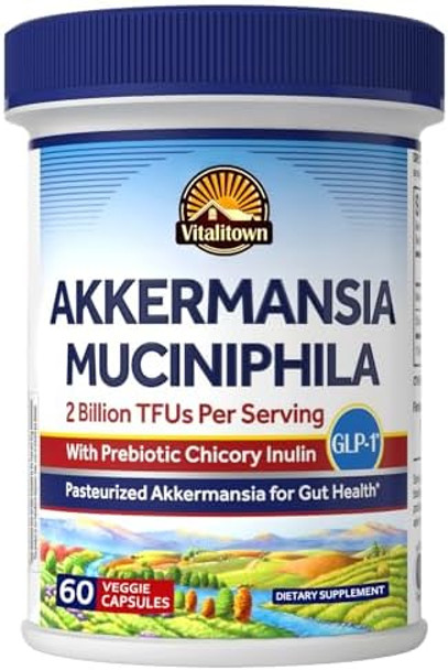 Vitalitown Akkermansia Probiotic Glp-1 With Chicory Inulin 2 Billion Tfu Akkermansia Muciniphila Probiotics For Men & Women Gut Health Digestion Non-Gmo 60 Veg Caps