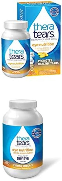 Theratears 1200Mg Omega 3 Supplement For Eye Nutrition,Organic Flaxseed Triglyceride Fish Oil & Vit E,90 Count With Thera Tears 1200Mg Omega 3 Supplement For Eye Nutrition, & Vitamin E, 180 Count