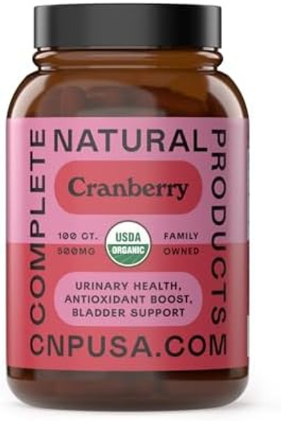 Complete Natural Products Organic Cranberry Capsules 500Mg Plant-Based, Vegan, Non-Gmo, No Fillers Supports Urinary Tract & Bladder Health Organic Cranberry Powder Supplement