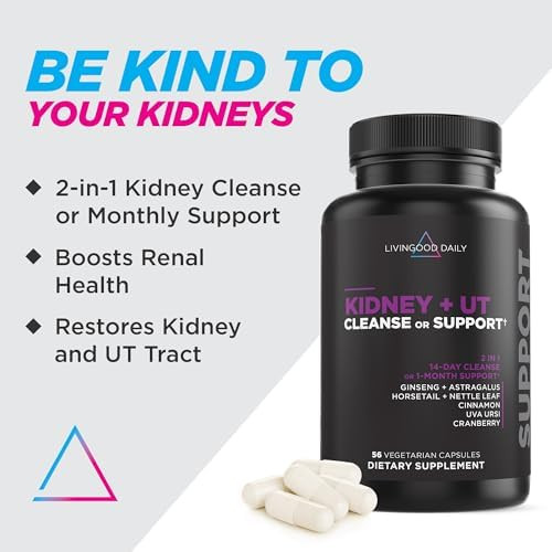 Livingood Daily Kidney Cleanse & Urinary Tract Support Supplement For Women & Men, 14-Day Detox Or 28-Day Wellness Routine With Cranberry, Nettle Leaf, Astragalus & Cinnamon, Gluten , 56 Capsules