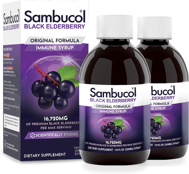 Sambucol Black Elderberry Syrup - Sambucus Syrup, Black Elderberry Liquid, Immune Support For Kids And Adults, High Antioxidants, Gluten - Original Formula, 7.8 Fl Oz, 2-Pack