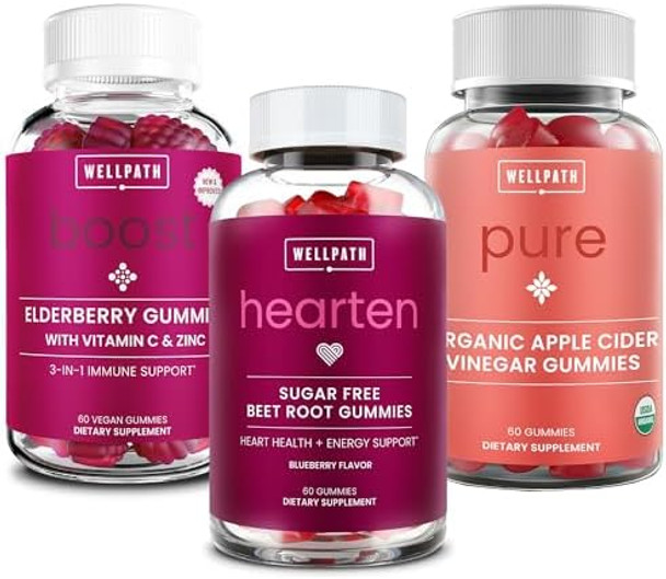 Wellpath Boost Elderberry Gummies With Zinc + Beet Root Gummies + Pure Acv Apple Cider Vinegar Gummies, 60 Ct Each