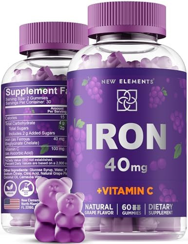 Elements Iron Gummies 40Mg With Vitamin C 100Mg – Best Iron Supplement For Women, Men & Adults – Blood Builder For Anemia – Immune Support & Energy Booster Fruit Pectin Vegan Non-Gmo