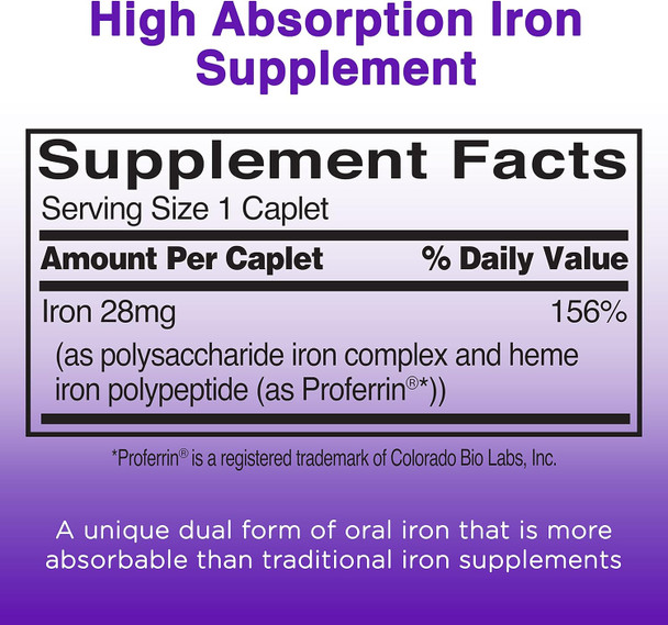 Feosol Complete Iron Supplement Caplets, Bifera Iron For High Absorption, Heme And Non-Heme Dual Action Minimizes , 1 Per Day, For Energy And Immune System Support, Made In Usa, 30 Count