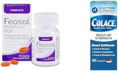 Feosol Complete Iron Supplement 30 Count And Colace Stool Softener 60 Count Bundle