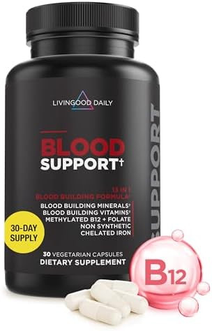Livingood Daily Iron Supplement For Women & Men, Blood Support Formula With Chelated Iron, Methylated B12, Vitamin C, Zinc & Folate, Vegan, Non Gmo, Gluten , Allergen , 30 Capsules