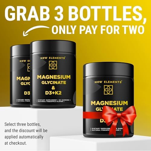 Elements Calm Magnesium Glycinate Gummies 500Mg With High-Potency Vitamin D3 10000Iu & Vitamin K2 100Mcg Stress Relief, Relaxation & Bone Support For Adults Vegan, Non-Gmo, Gluten-, Pineapple Flavor