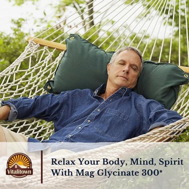 Vitalitown Magnesium Glycinate Chelated, Non Buffered 300Mg Elemental Magnesium Most Bioavailable, Fully Reacted Bone, Muscle, Calm, Sleep, Heart Healths 90 Tablets, Non-Gmo