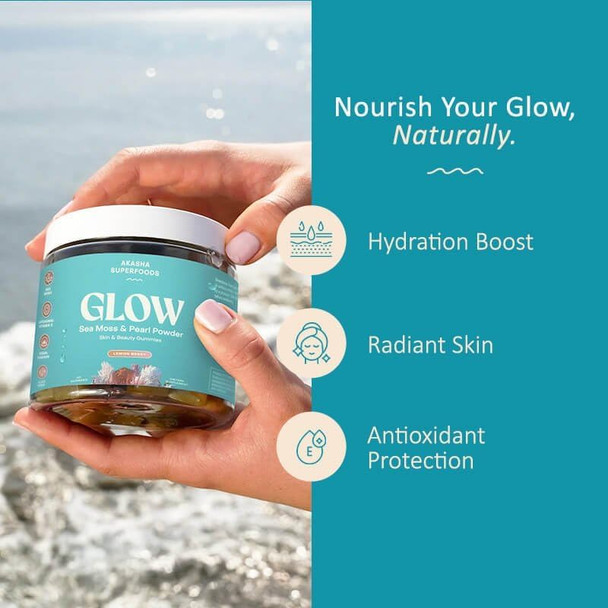 A Superfoods Sea Moss Glow Gummies, Hair, Skin & Nails Vitamins With Seamoss, Pearl Powder, Vitamin E, Aloe Vera, Liposomal Vitamin C, And Irish Sea Moss, Gummies For Women & Men, 60 Count