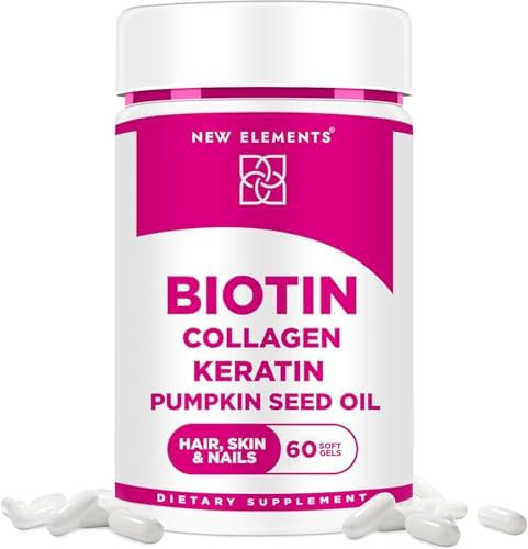 Elements Biotin Supplement 10000Mcg With Collagen Peptides Keratin And Pumpkin Seed Oil For Hair Skin And Nails Hair Growth Supplement For Women & Men Biotin And Collagen Supplements For Hair Loss