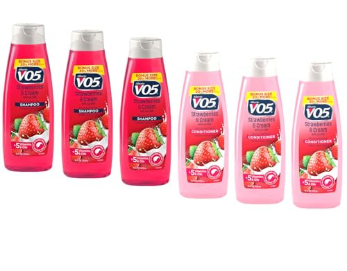 Alberto Vo5 Strawberries & Cream Shampoo And Conditioner Kit Moisturizing With Soy Milk Softens And Shines With 5 Vitamins & Oils Paraben  Silicone  15 Fl Oz (3 Of Each)