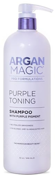 Argan Magic Purple Toning Shampoo – Neutralizes Brassiness For Blonde Grey & Highlighted Hair  Infused With Argan Oil  Paraben- Cruelty-  Made In Usa (32 Oz)