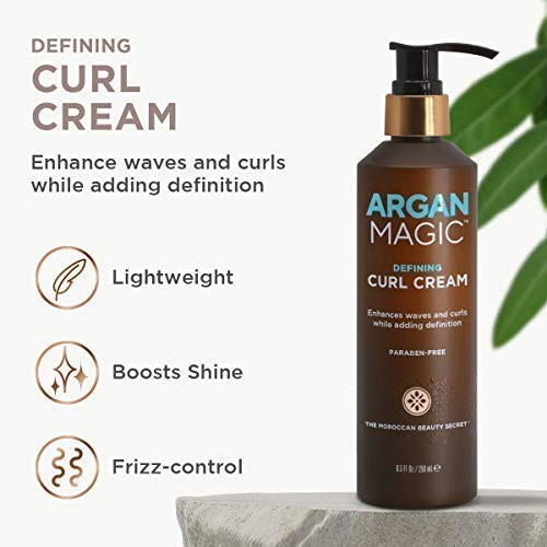 Argan Magic Defining Curl Cream & Hair Cream Oil Combo Pack - Enhances Waves & Curls Adds Definition  Restores Manageability  Adds Silky Glossy Shine  Made In Usa  Paraben  (8.5 Oz / 4 Oz)