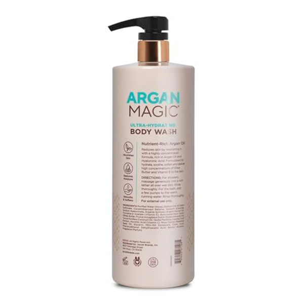 Argan Magic Ultra-Hydrating Body Wash With Hyaluronic Acid & Argan Oil - Cleanses Revives & Moisturizes  Made In Usa Paraben  Cruelty  (32 Oz)