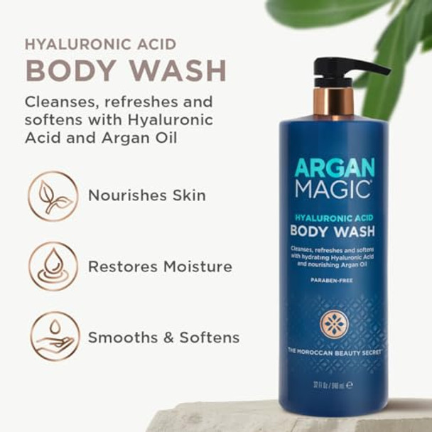Argan Magic Hyaluronic Acid Body Wash - Cleanses Refreshes & Softens With Hydrating Hyaluronic Acid And Nourishing Argan Oil  Paraben  Cruelty  (32 Fl Oz)
