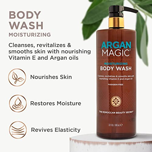 Argan Magic Cleansing Body Wash - Gently Cleanses Revitalizes & Smooths Skin  Enriched With Argan Oil Sweet Almond Oil & Vitamin E  Made In Usa  Paraben   Cruelty  (32 Oz / 946 Ml)