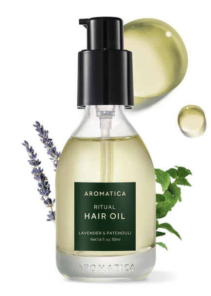 Aromatica Ritual Lavender & Patchouli Hair Oil - Adds Shine And Smooths Split Ends - Blow Out Hair Oil For Damaged Hair - Nourishing For Dry Curly Hair - Silicone- & Ewg Verified (1.6 Fl Oz)