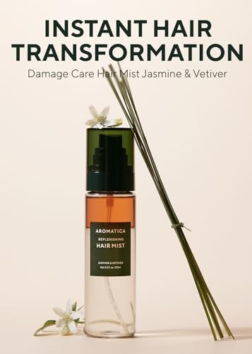 Aromatica Replenishing Hair Mist Jasmine & Vetiver - Leave-In Conditioner Spray & Blow Out Hair Perfume Oil For Women - Silicone- Detangling Smoothing & Moisturizing (3.3Fl Oz)