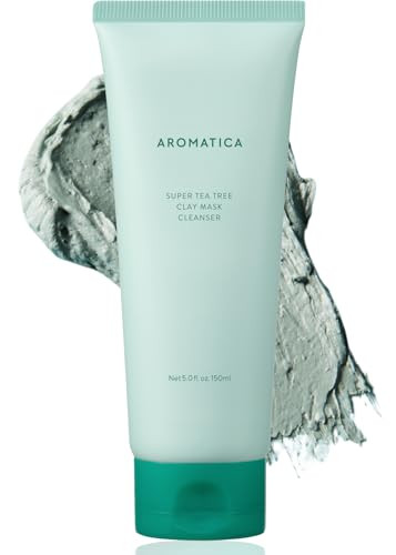 Aromatica Super Tea Tree Clay Mask Cleanser Blackhead Remover & Pore Minimizer For Face Korean Face Wash With Tea Tree Oil 2 In 1 Acne Skin Care Clay Mask & Cleanser Oil Control (5.0 Fl Oz)