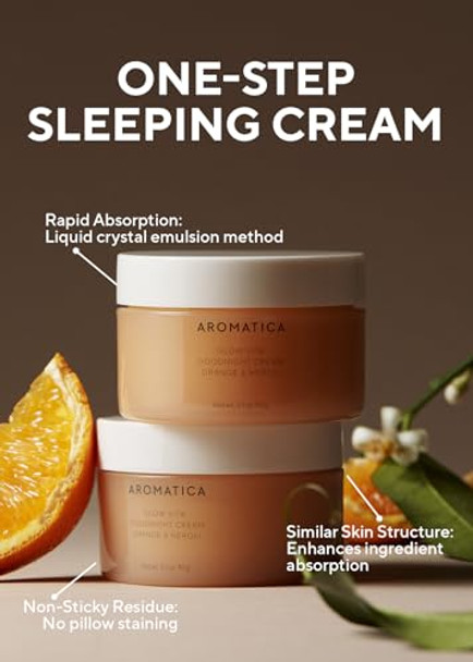 Aromatica Glow Vita Goodnight Cream Orange & Neroli - Night Cream Moisturizer For Face & Neck  Anti Aging Wrinkle Cream With Vitamin C 5% Niacinamide (3.1Fl Oz/90G)