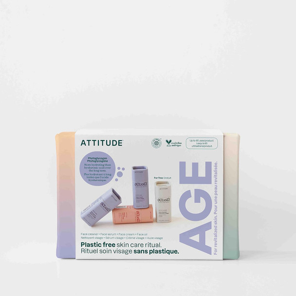 Attitude Oceanly Aging Skin Daily Facial Care Routine Box Set Ewg Verified Plastic- Plant And Mineral-Based Ingredients Vegan And Cruelty- Phyto Age Set Of 4 Travel Size Bars