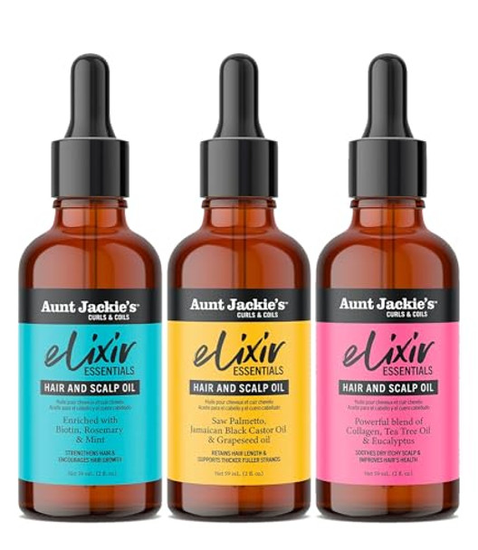 Aunt Jackie’S Curls & Coils Elixirs Essentials Hair & Scalp Oils Collection – Biotin Rosemary & Mint Collagen Tea Tree & Eucalyptus Saw Palmetto Jamaican Black Castor & Grapeseed Oils (3 Products Aunt Jackie’S Curls & Coils Elixirs Essentials Hair & Scalp Oils Collection – Biotin Rosemary & Mint Collagen Tea Tree & Eucalyptus Saw Palmetto Jamaican Black Castor & Grapeseed Oils (3 Products