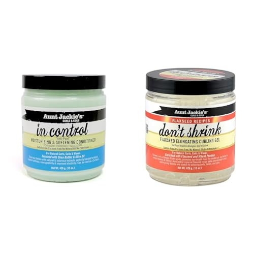 Aunt Jackie'S 15Oz Anti-Poof Conditioner & Don'T Shrink 15Oz Flaxseed Curling Gel Bundle For Natural Curls Coils And Waves