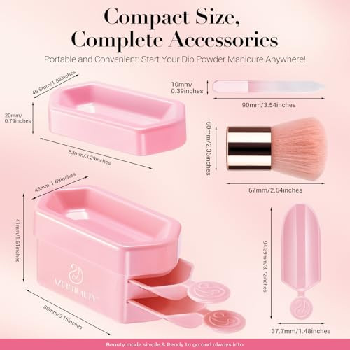 Azurebeauty Dip Nail Kit Starter & Recycling Tray System 4 Colors Skin Nude Brown Glitter Acrylic Dipping Powder Liquid Set With Base/Top Coat Activator