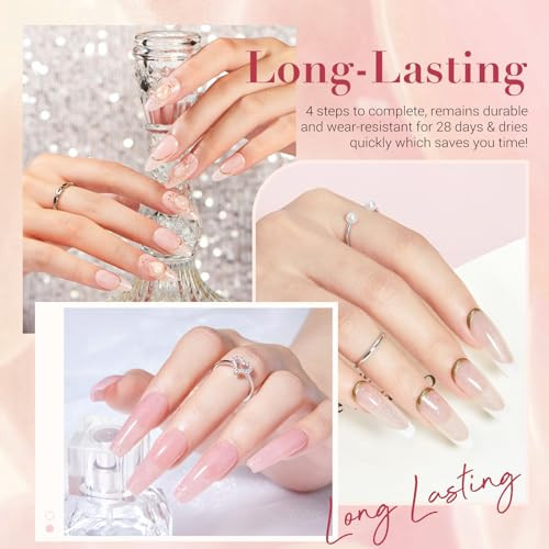 Azurebeauty Jelly Dip Powder Nail Kit With 5+3 Pcs Dip Powder Liquid Set 4 Colors Transparent Glitter Nude Pink Sheer Peach Salon Home No Nail Lamp Needed