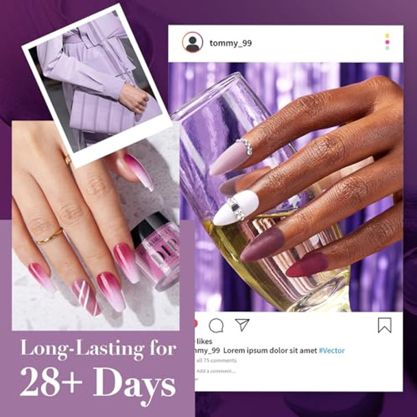 Azurebeauty Dip Powder Nail Set 6 Colors Fall Winter Purple Rose Red Glitter Natural Dipping Powder Starter Kit French Nail Art Manicure Diy Salon No Need Nail Lamp Cured