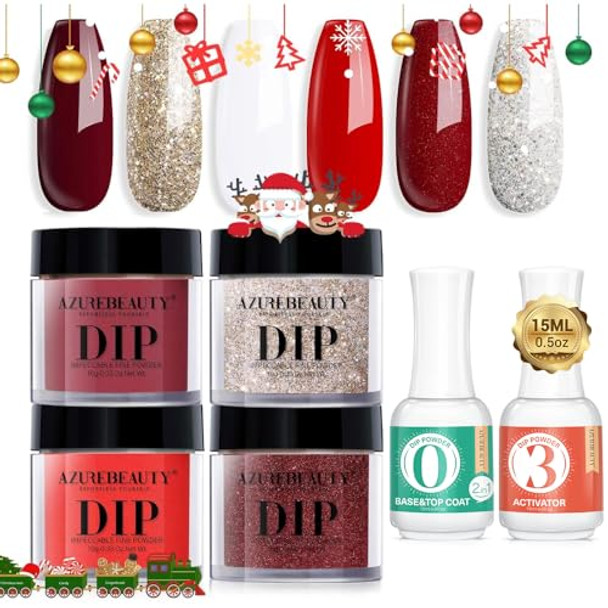 Azurebeauty Dip Powder Nail Set Red Burgundy Rose Berry Clear Dip Powder Liquid Sets Clear 15Ml Dipping Powder Sets