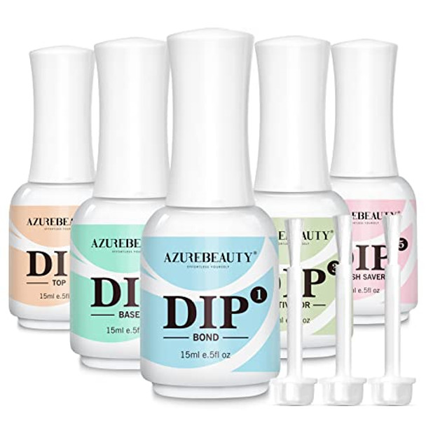 Azurebeauty Dip Powder Nail Set 6 Colors Blue Sage Green Grey Shades & 15Ml 8Pcs Dip Powder Liquid Set With Base & Top Bond Activator Brush Saver Salon Home No Nail Lamp Needed