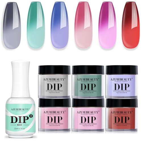 Azurebeauty Color Changing Dip Powder Nail Set Blue Green Pink Red Grey Trend Ombre Cold Warm Temperature Bundle With Base Coat 15Ml